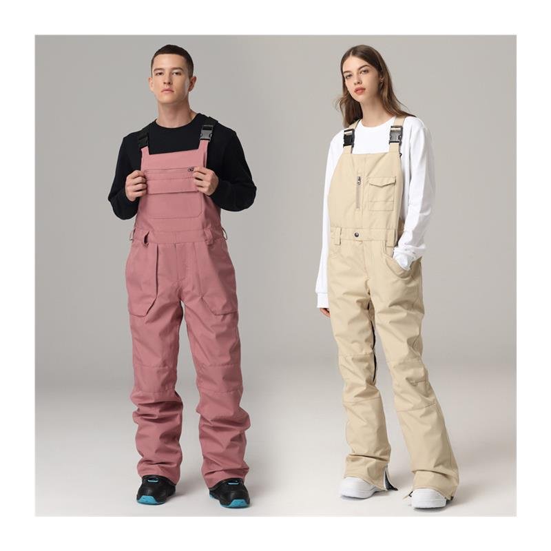 searipe, a man and a woman with a two-board, single-board, ski pants and ski suits