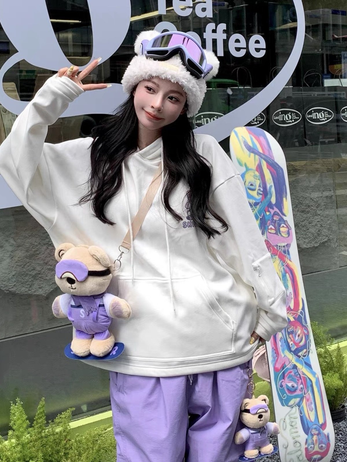 Skibear, official authorization for bear-eared snowsuits, purple ski pants, one-on-one, cute, waterproof
