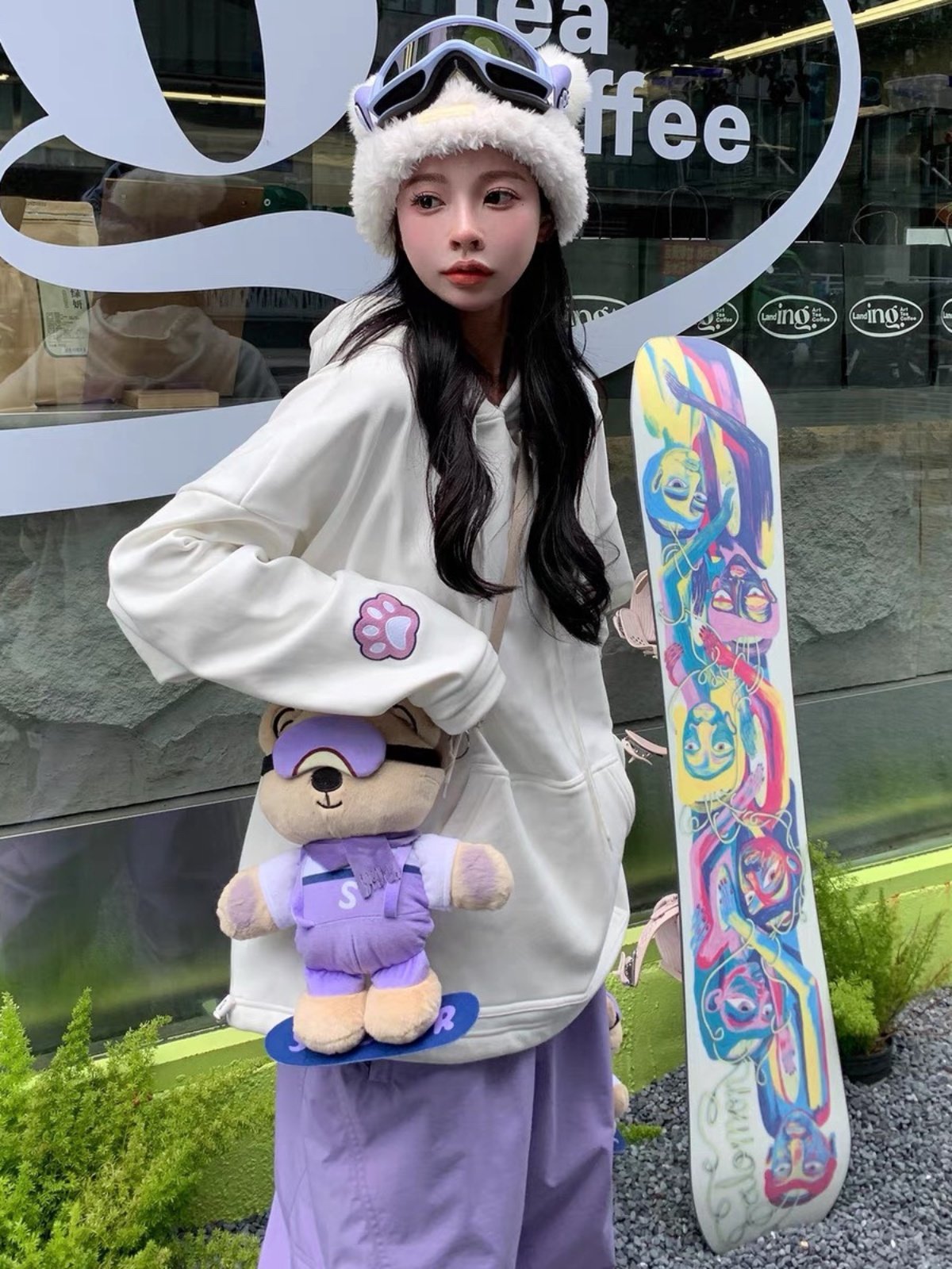 Skibear, official authorization for bear-eared snowsuits, purple ski pants, one-on-one, cute, waterproof
