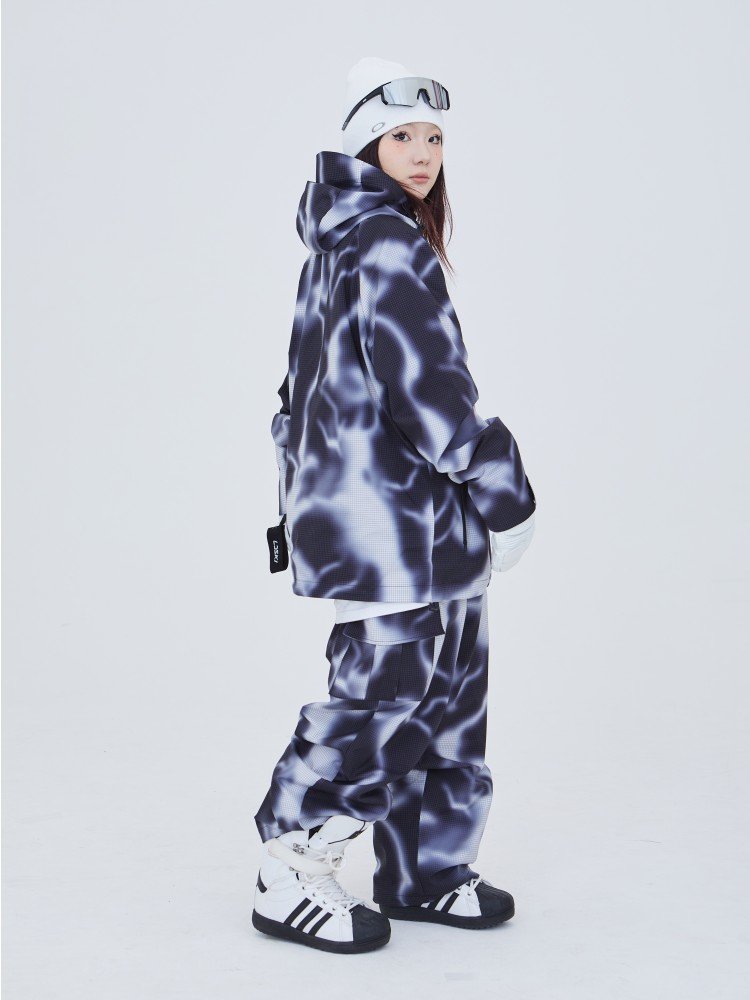 2024 new one-board ski shorts, double-skinned, wind-proof, men and women with velvet and loose ski shirts thicker