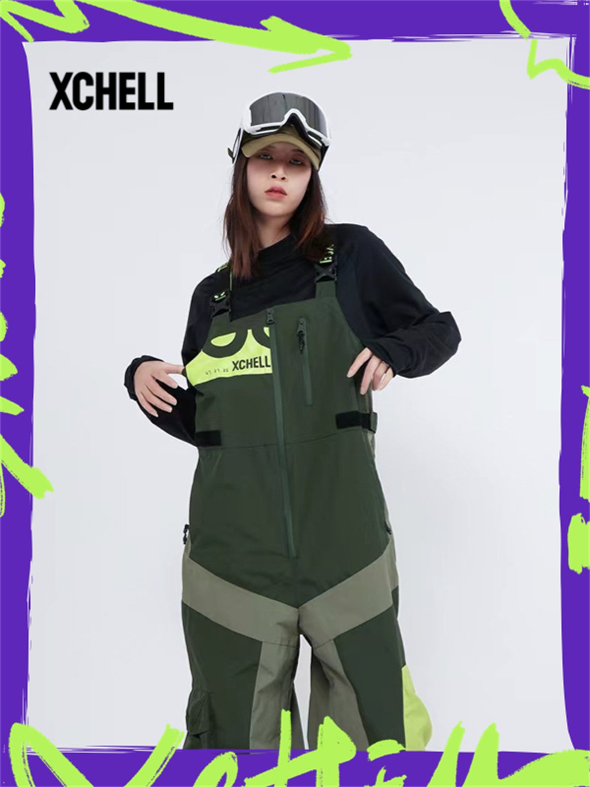 XChell ski suit, 24 new waterproof suit, windproof suit, hoodie, and half-open jacket gloves