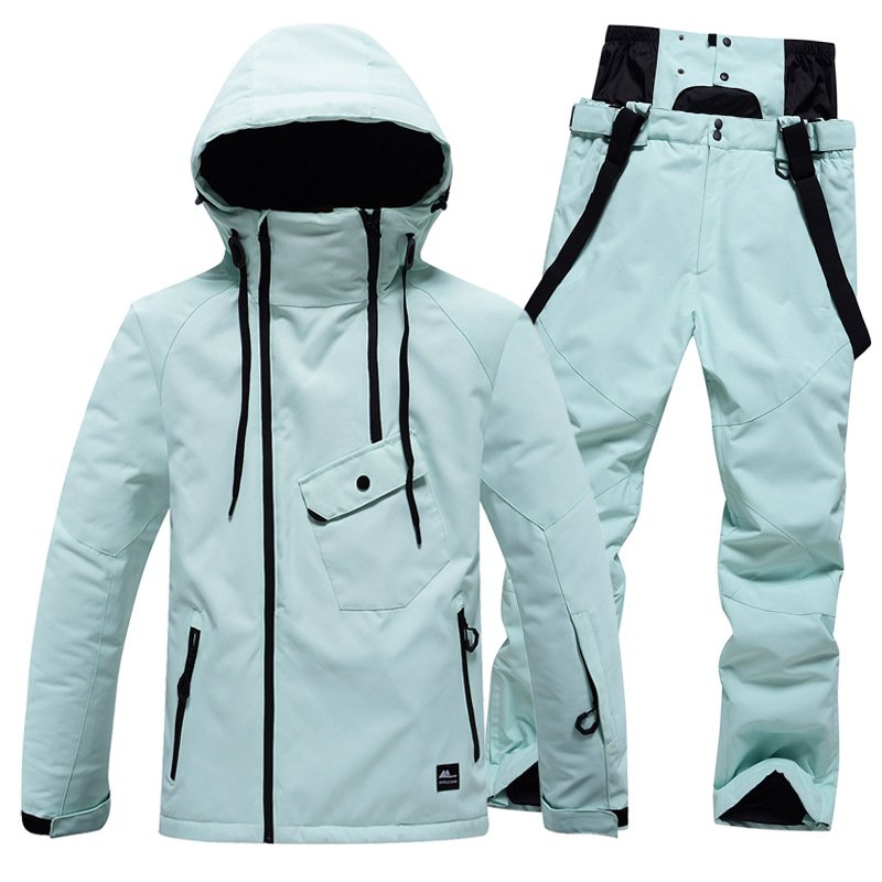 Pure-colour ski suit for men and women, weather-proof, water-heating, winter skiing equipment couple