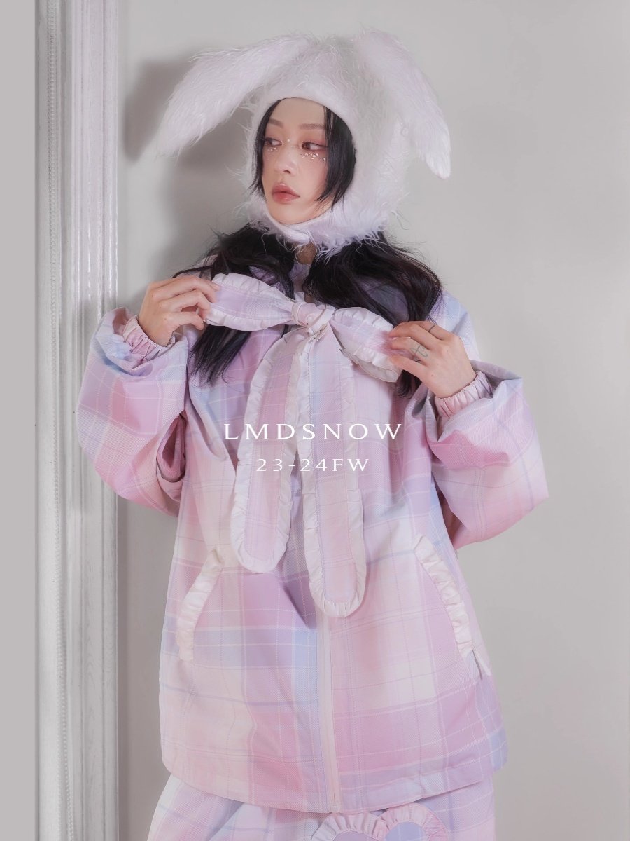 LMDSNOW ORIGINAL SKI SUIT WITH A PINK-GRAINED RABBIT HAT COAT WITH A WET WARMER AND A COTTON SINGLE PLATE