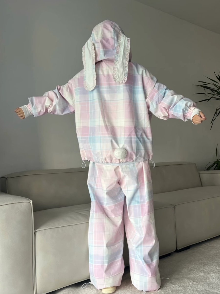 LMDSNOW ORIGINAL SKI SUIT WITH A PINK-GRAINED RABBIT HAT COAT WITH A WET WARMER AND A COTTON SINGLE PLATE
