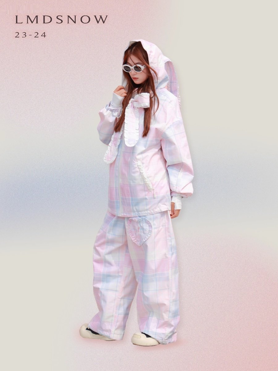 LMDSNOW ORIGINAL SKI SUIT WITH A PINK-GRAINED RABBIT HAT COAT WITH A WET WARMER AND A COTTON SINGLE PLATE