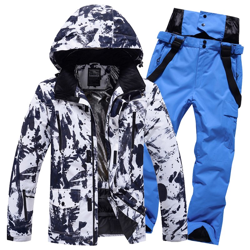 Men and women in winter ski suits are equipped with wind-proof and thick water-protected skisuits for couples