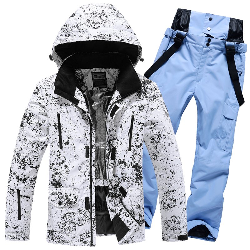 Men and women in winter ski suits are equipped with wind-proof and thick water-protected skisuits for couples