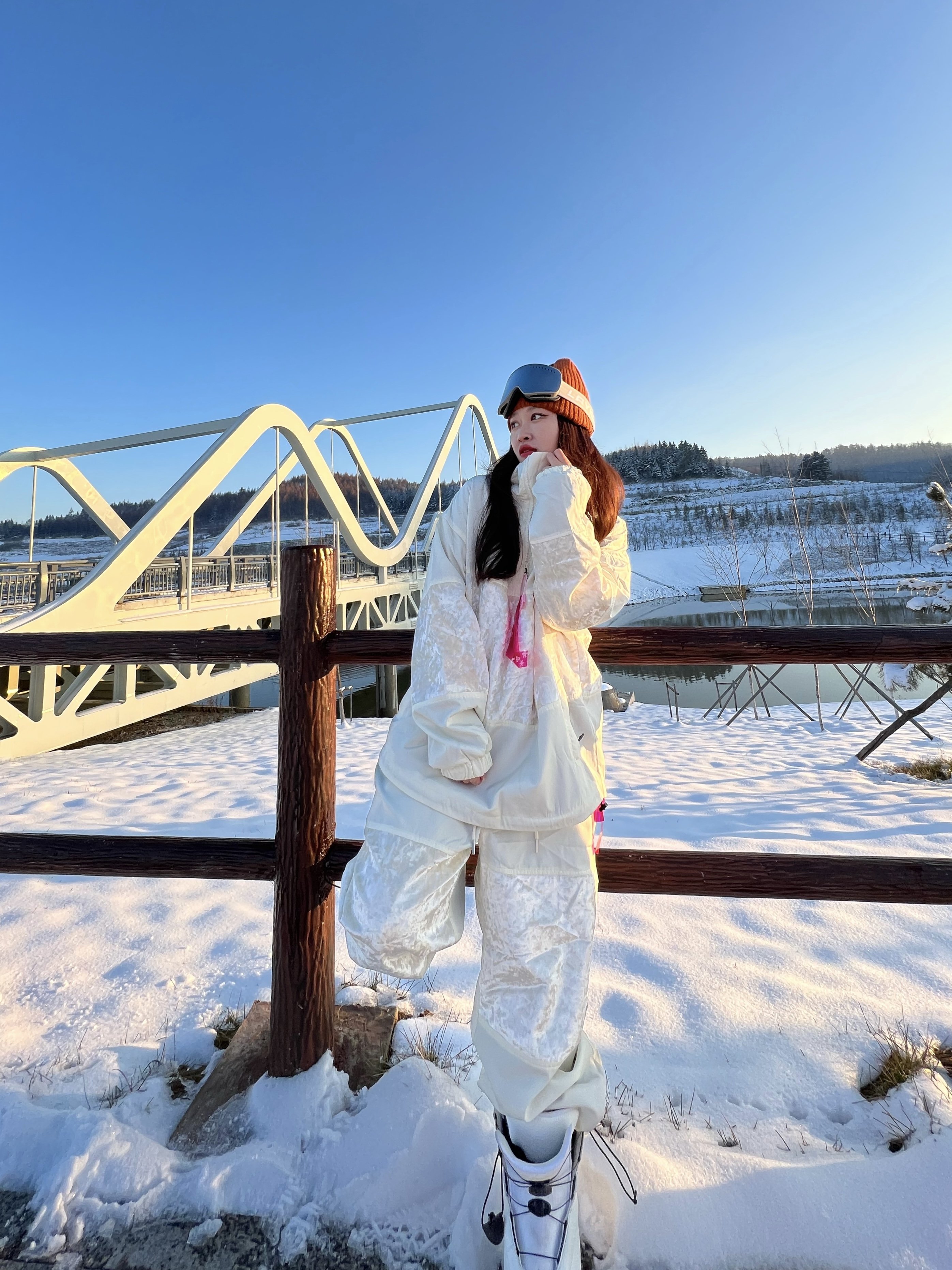 The long white hill skis are leased, the dazzled velvet and the warm winter ski coach