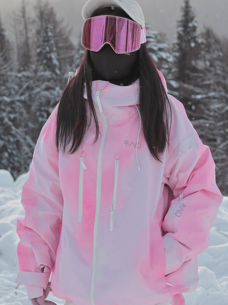 snow no, pink-printed ski suit, velvet waterproof and windproof oversize ski suit
