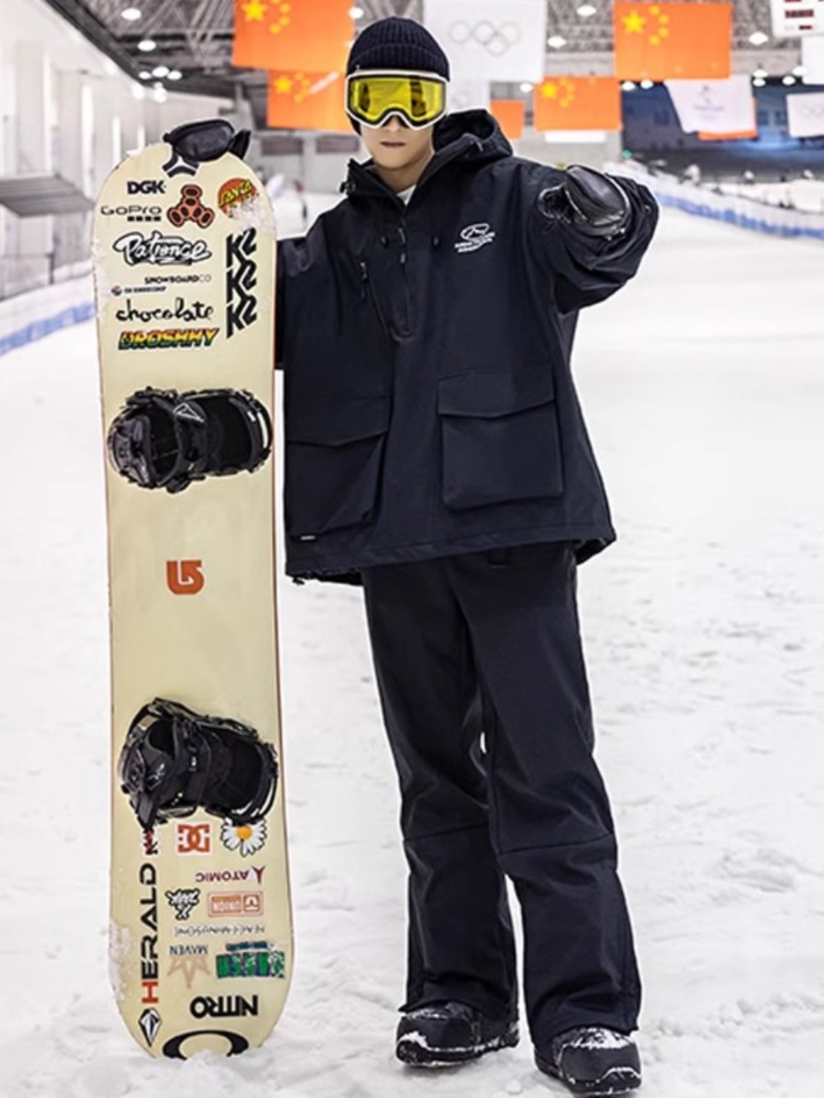 The Italian ski suit, the man and the woman who paid for the heat, the one-board, loose coat, the two-board ski suit