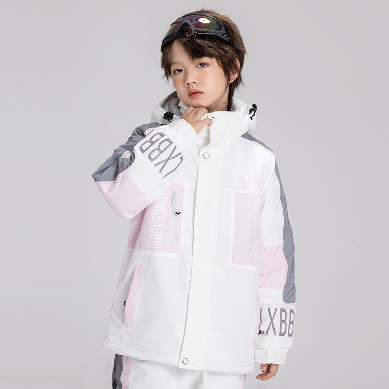 Retrospection of a two-board ski suit for children skiing, for boys and girls, in winter, for wind and water-proof outdoors