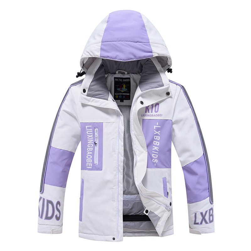 Retrospection of a two-board ski suit for children skiing, for boys and girls, in winter, for wind and water-proof outdoors