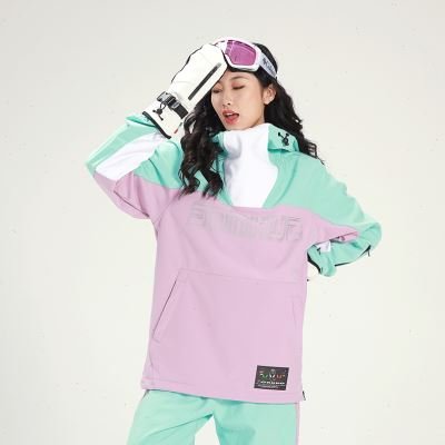 New winter couple skiing with a man and woman on the outside with a two-board waterproof snowsuit