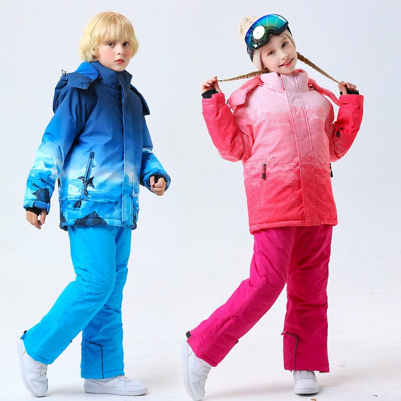 2022 ski suit for children with boys and girls outdoor waterproofing and velvet baby skiing equipment