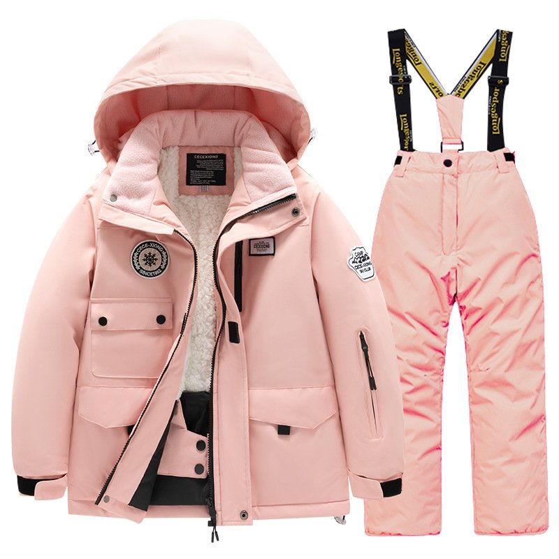 Winter children skiing suit for boys and girls with wind and water-proof jackets and heating for the northeast of the snow