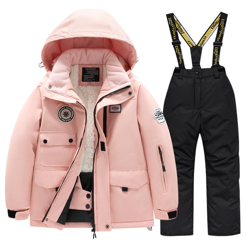 Winter children skiing suit for boys and girls with wind and water-proof jackets and heating for the northeast of the snow