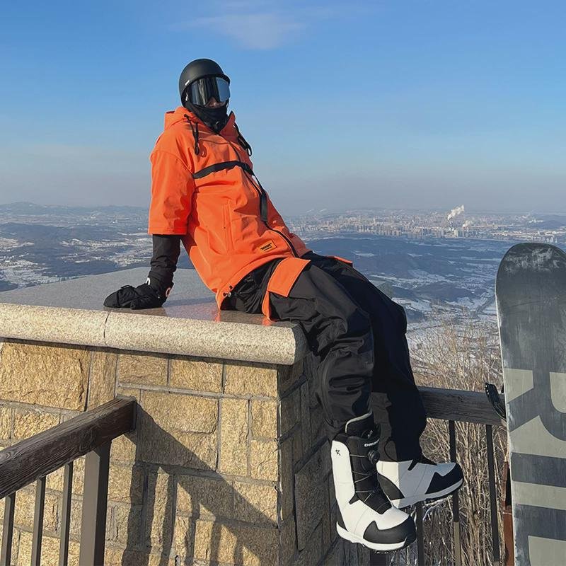 New orange skating suit, windproof and waterproof, double-skinned hoodie
