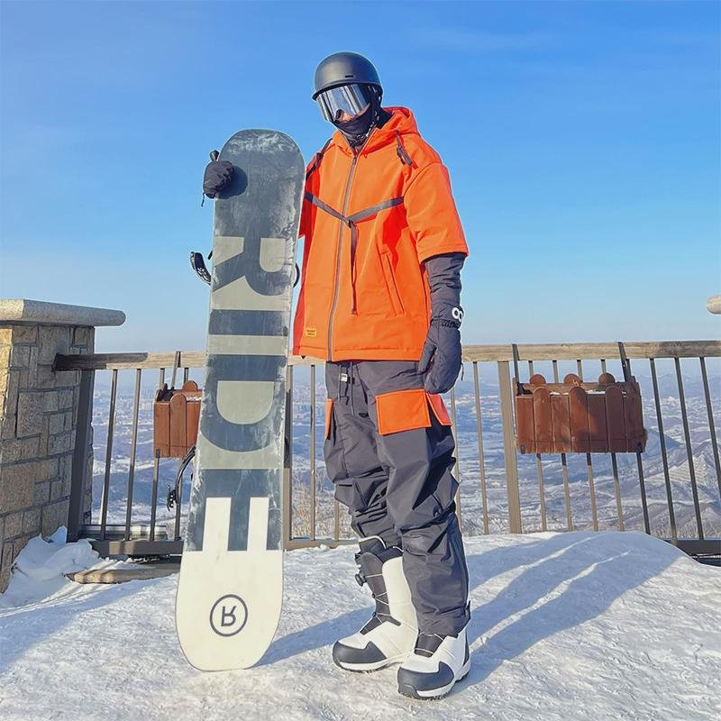 New orange skating suit, windproof and waterproof, double-skinned hoodie