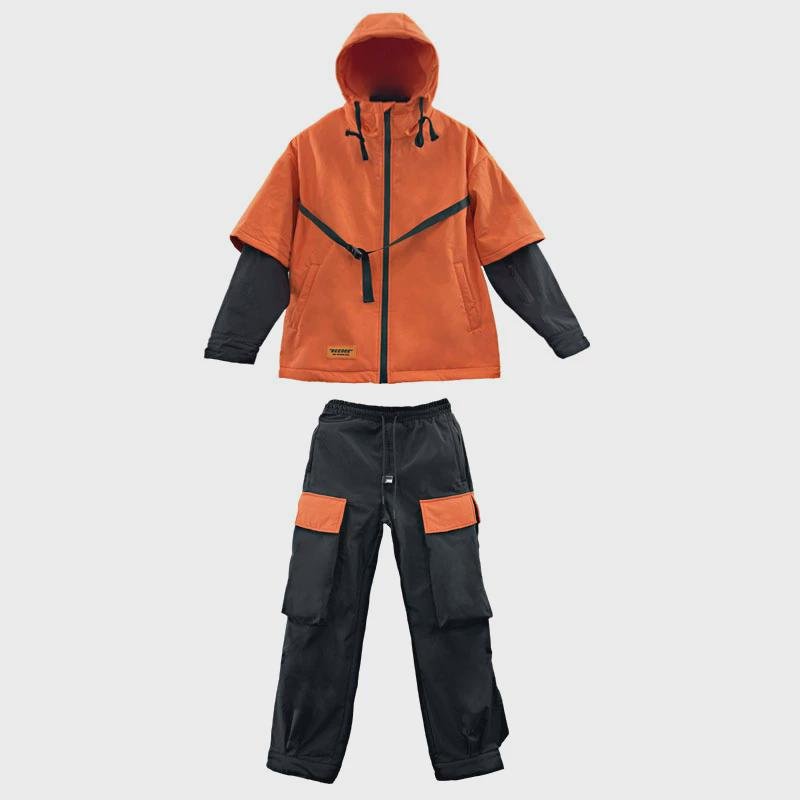 New orange skating suit, windproof and waterproof, double-skinned hoodie