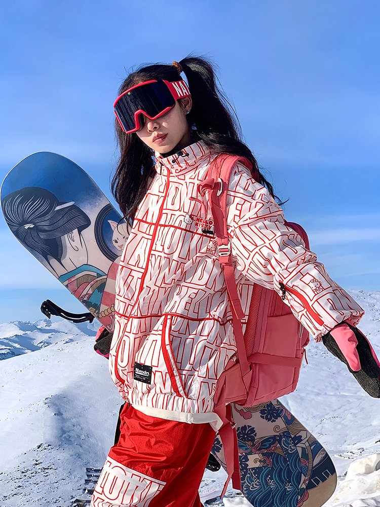 Hello Kitty X-Nanen, a woman in a single-board ski suit