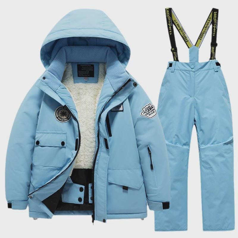 Winter ski suits for boys and girls with wind and water-proof coats and a full set of professional equipment for warm and warm snow