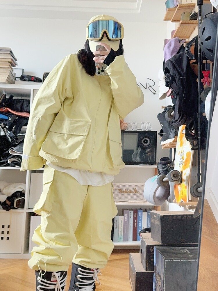 No snow skiing, light yellow, waterproof, wind-resistant, snow-skiding suit, single-board skiing suit