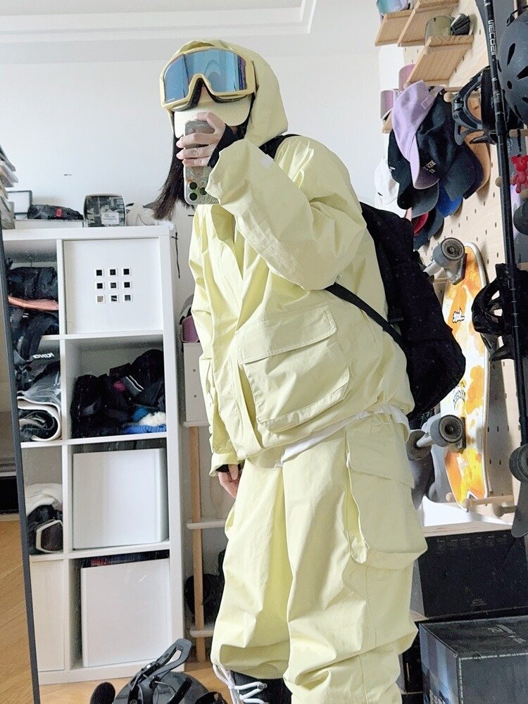 No snow skiing, light yellow, waterproof, wind-resistant, snow-skiding suit, single-board skiing suit