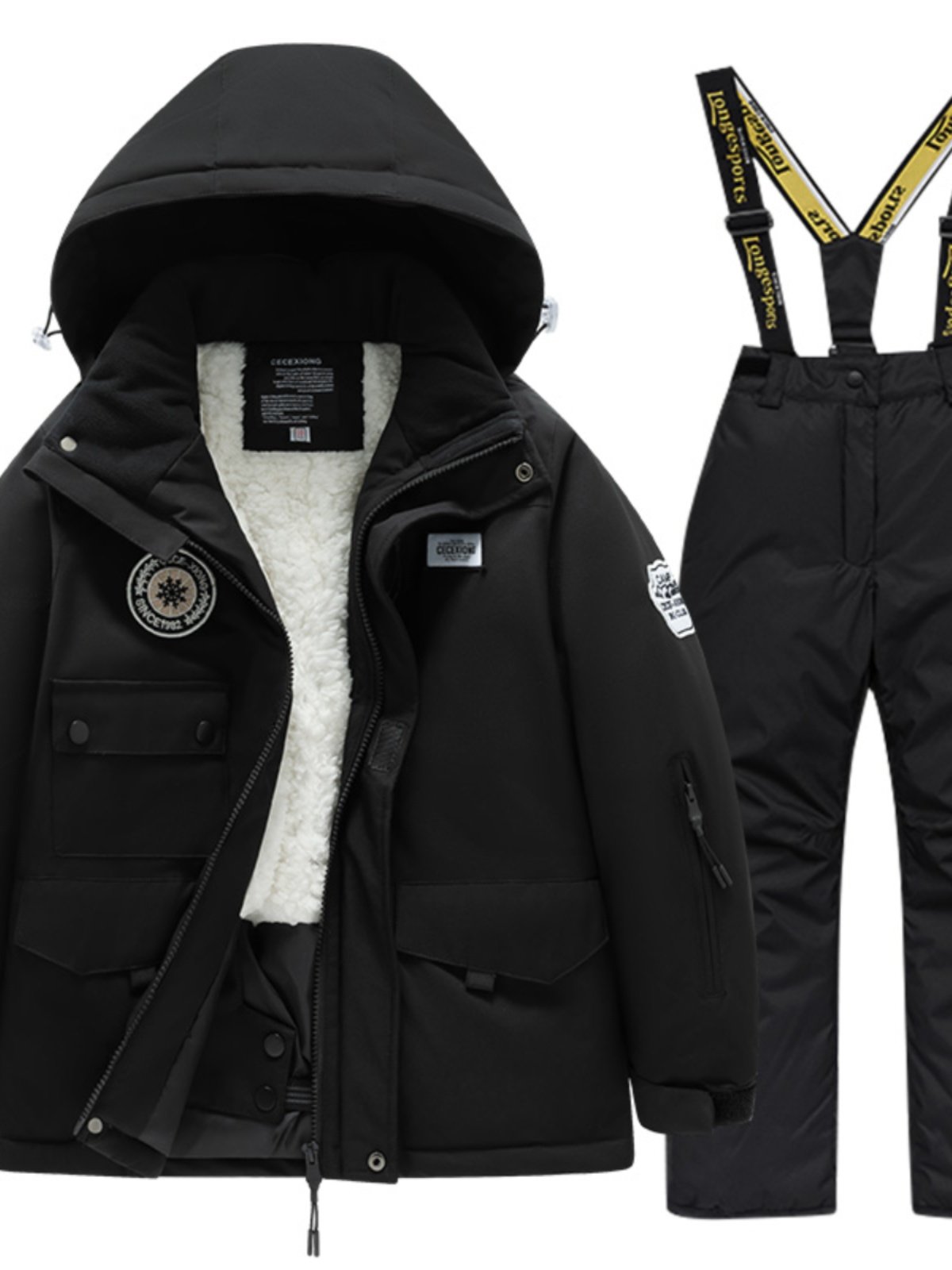 Children's skiing suit with velvet and thick waterproof and windproof skiing pants