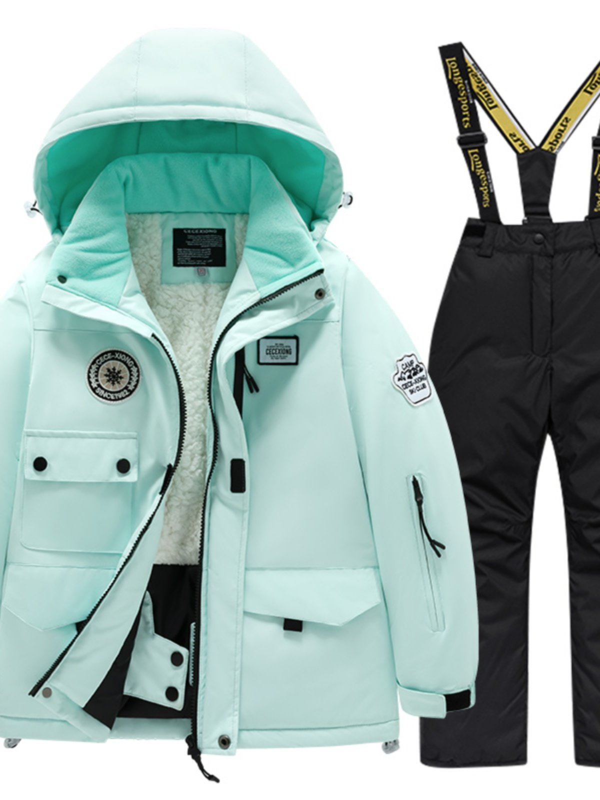 Children's skiing suit with velvet and thick waterproof and windproof skiing pants