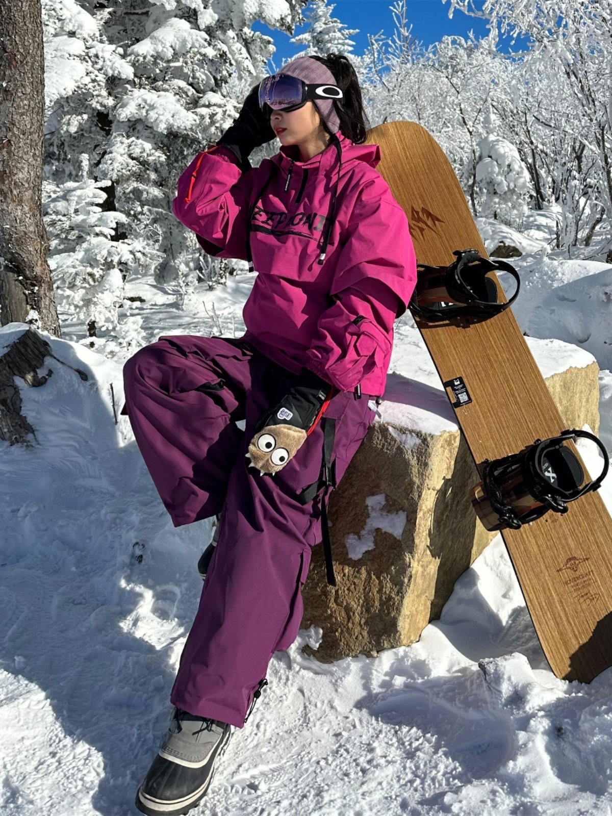 KEEPMONEY VIOLET SKI SUIT WITH SINGLE-BOARD WATERPROOF AND THICK-COLOURED SKI SUIT KIT