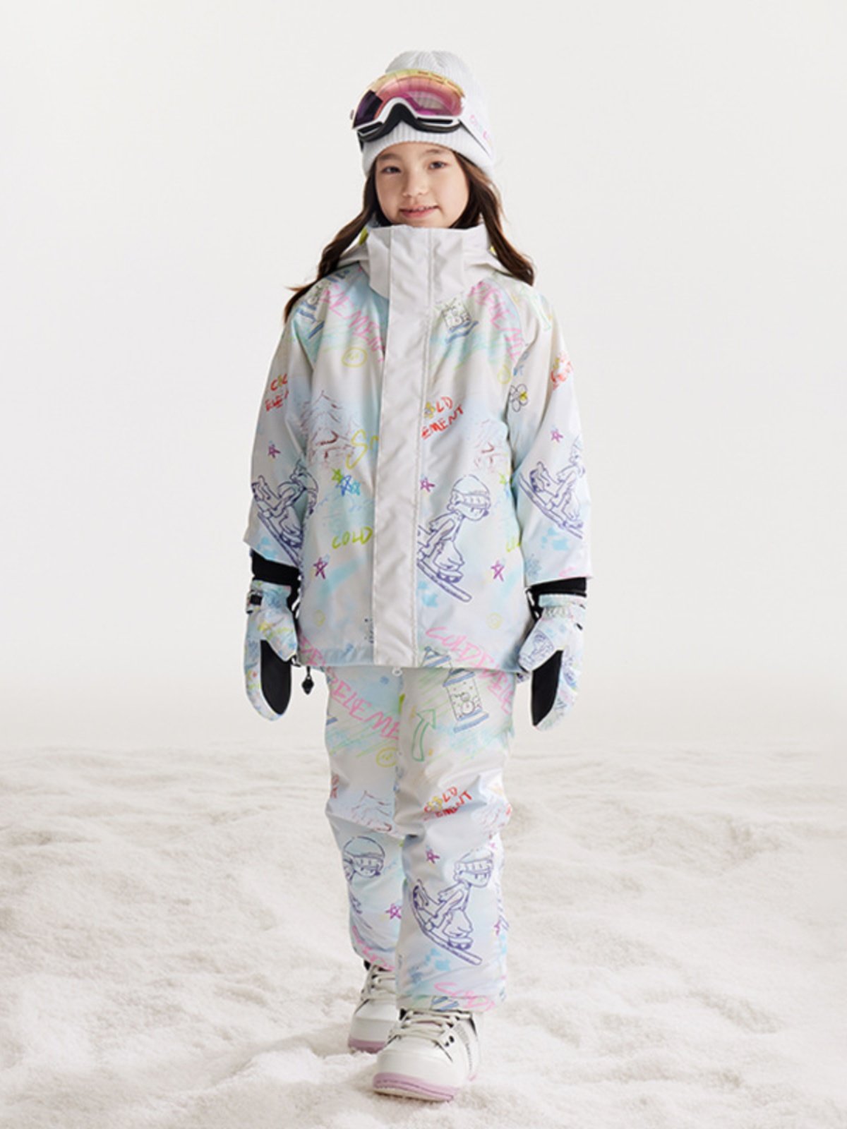 Children's graffiti skiing suit with new youth skiing equipment for both boys and girls with thick, warm and waterproof sheets
