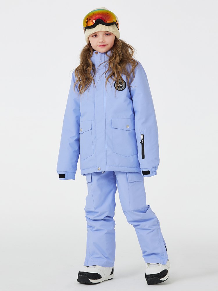 Children skiing suit with boys and girls in winter weather-proof, water-proof and thicky double-board ski pants
