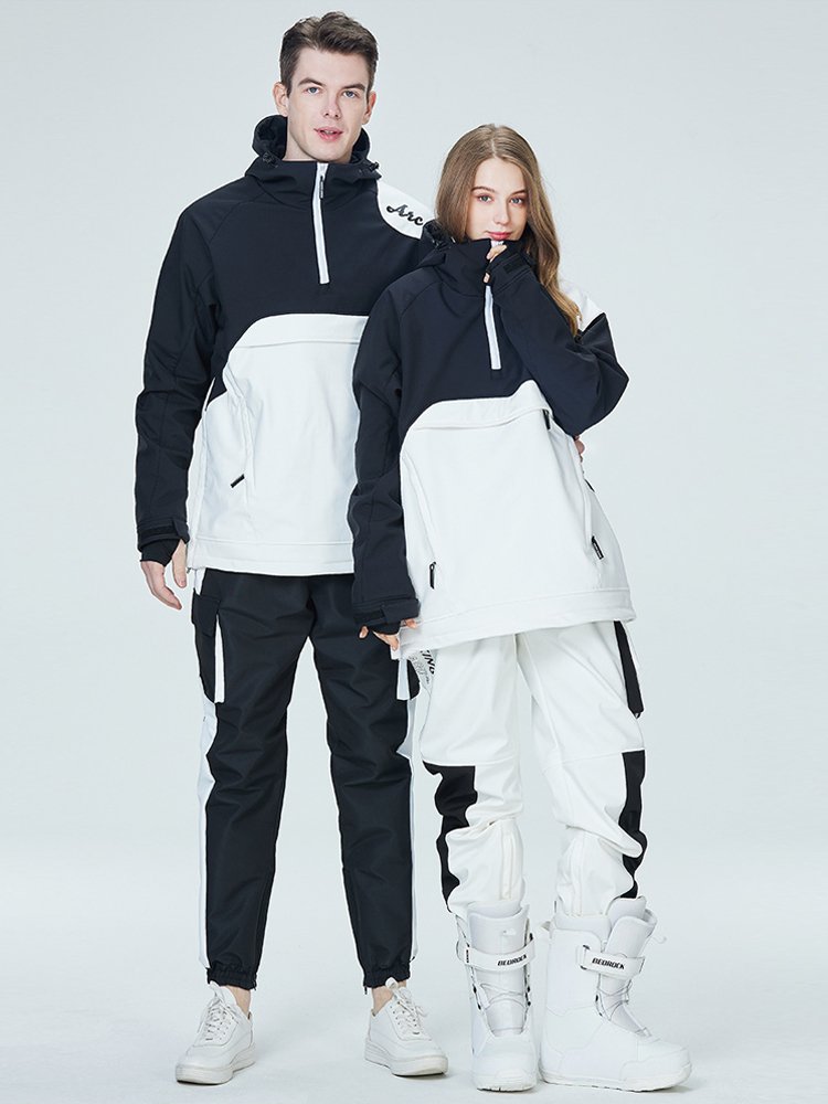 Winter ski suit, men's and women's, one-on-one hoodie, with wind and waterproof, warmer and thicker, two-board ski pants