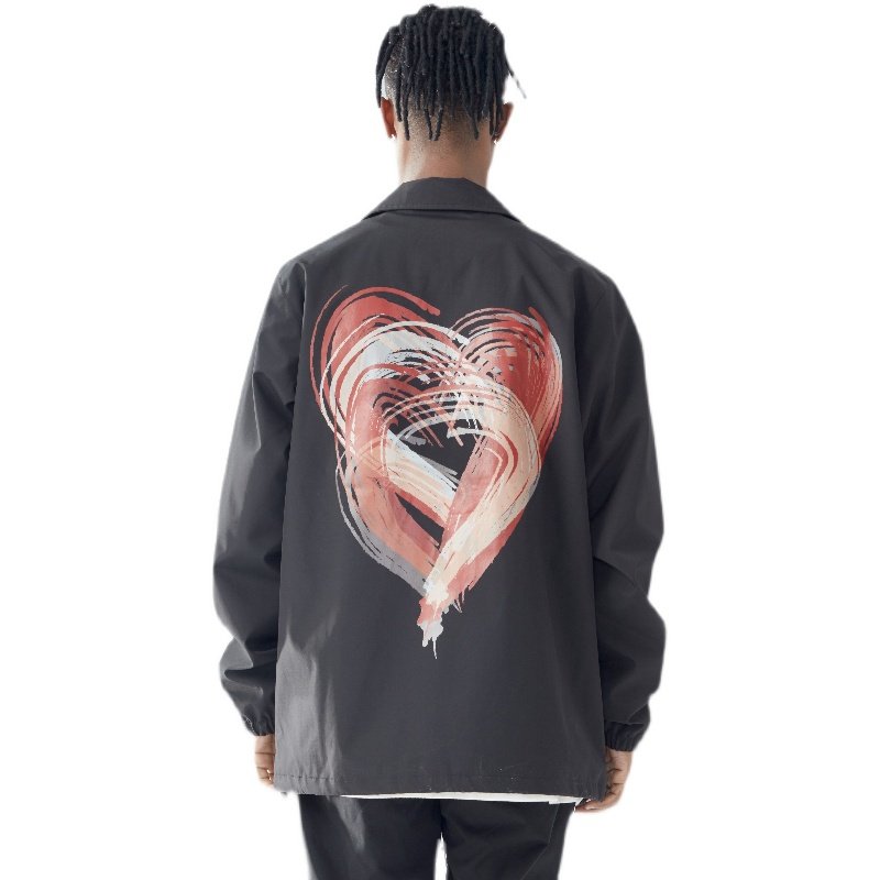 RandomPow2022SS Black Heart Skider Coach's jacket, waterproof and wet-waterproof creative stamp
