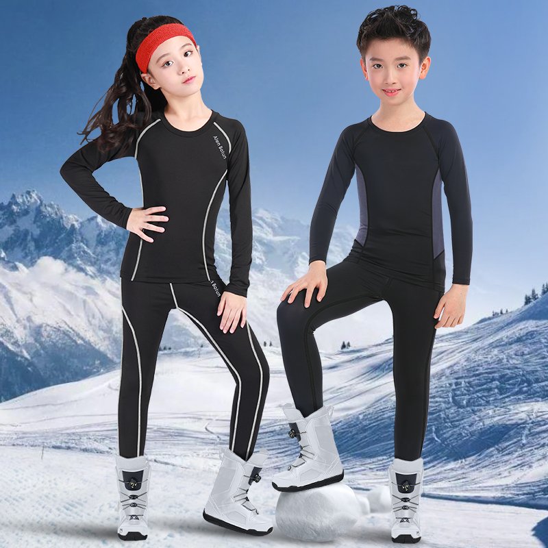 Children skiing, dry clothes, warm underwear, tight training for winter sports kits for boys and girls