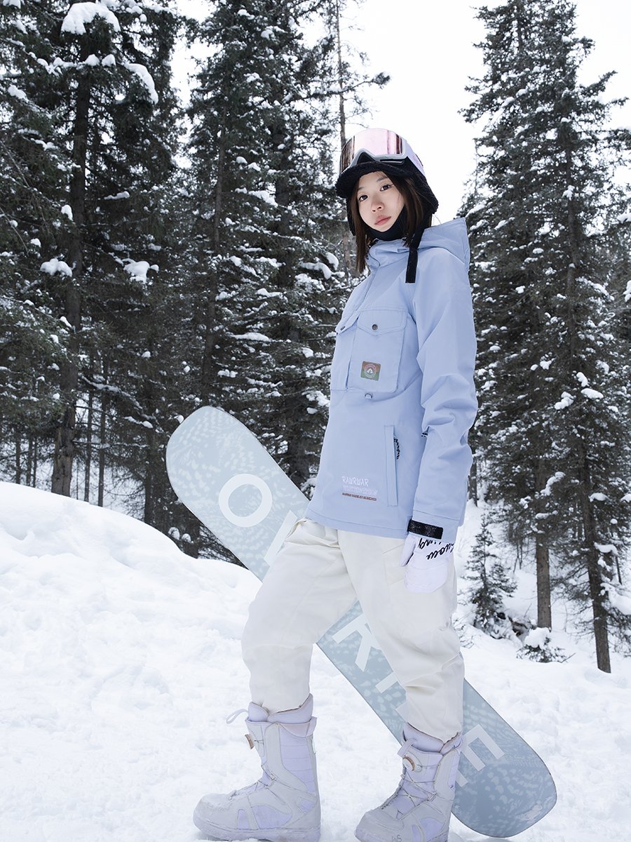 High-end ski-suit girl, double-boarded snow-suit, wind and water-proof, blue and loose ski jacket