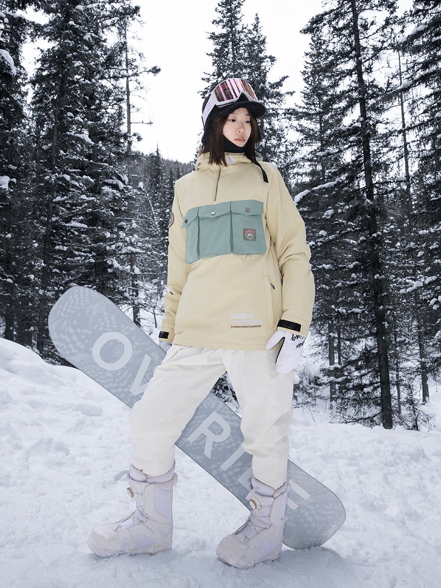High-end ski-suit girl, double-boarded snow-suit, wind and water-proof, blue and loose ski jacket