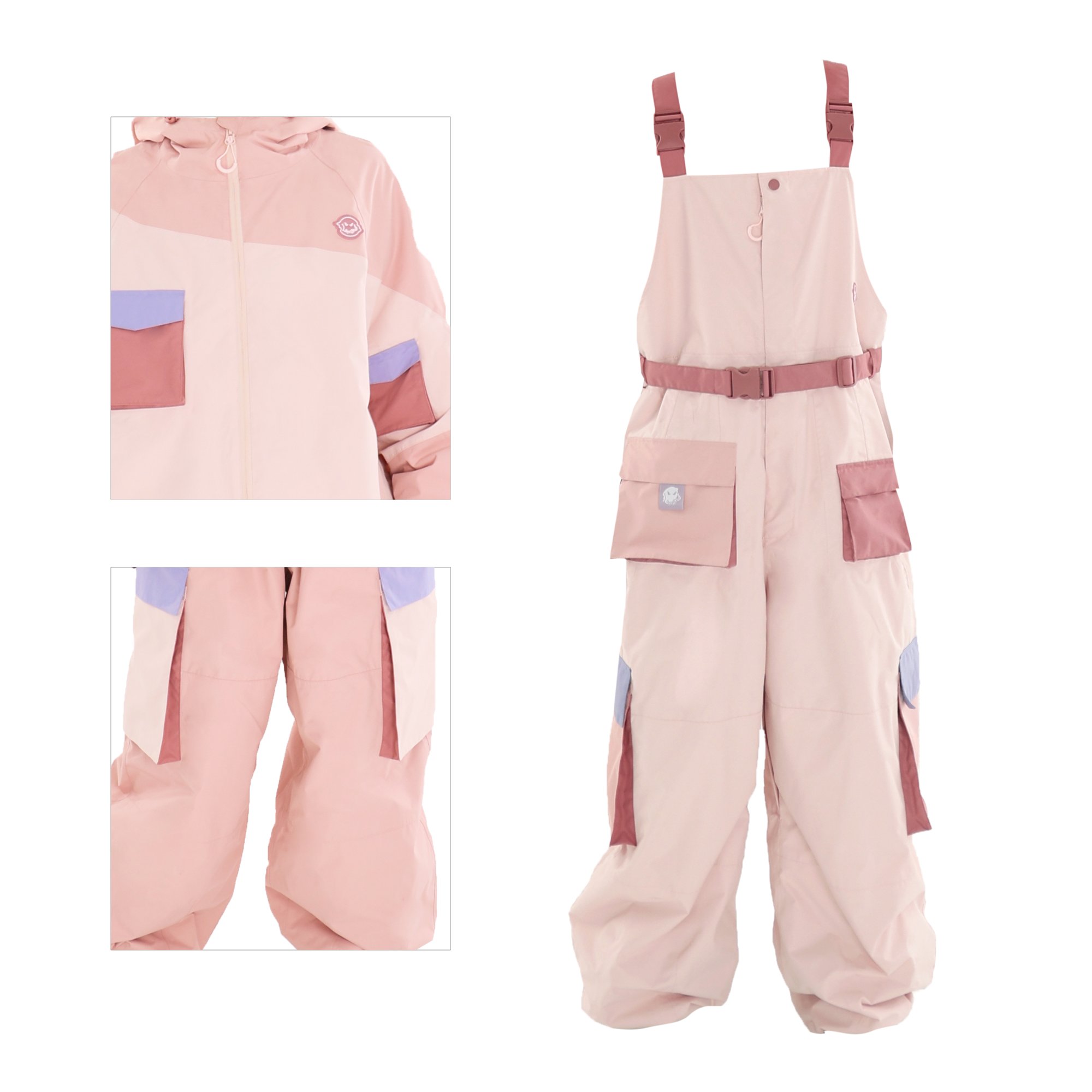 LMDSNOW PINK PURPLE SKI SUIT WITH WATERPROOF AND VELVET-PROOF PANTS FOR WOMEN