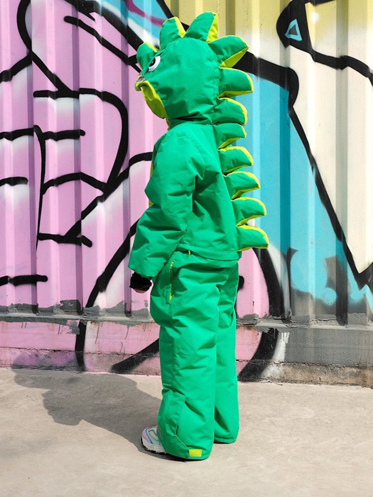 Children's skiing suit with a wave of hot and warm dinosaurs in Northeast Snow Village baby skiing pants