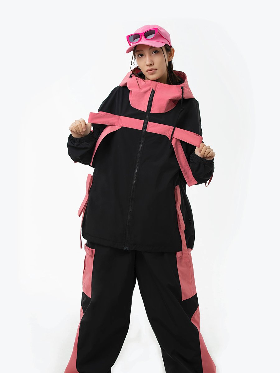 k-skigirls with a professional snow-skinpants jacket, scrambling the water-proof, wind-proof top of winter