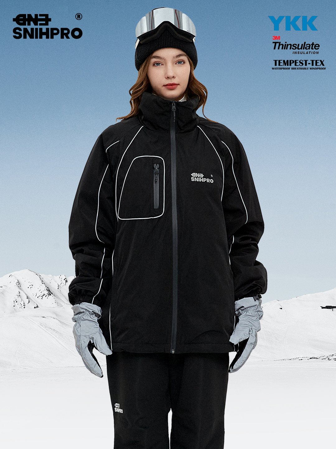 SNIHPRO WATER-RESORTING SINGLE-BOARD SKI SUIT, SMALL GROUP ASSAULT SUIT REFLECTING BLACK COATS, COTTON WARMER SNOW SUIT, 3M