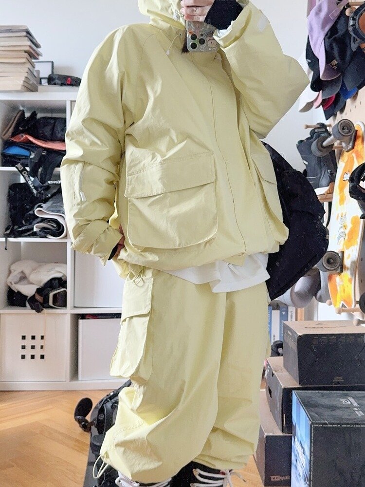 No snow skiing, light yellow, waterproof, wind-resistant, snow-skiding suit, single-board skiing suit