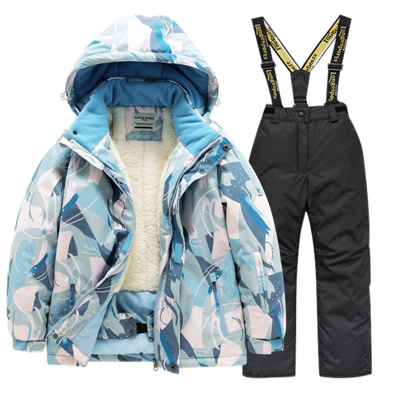 Children skiing suit for boys and girls with warm and warm cotton-skinned ski pants for winter