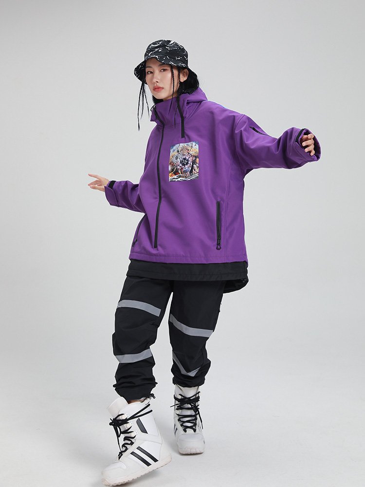 A professional ski suit with a man and a woman in a single feng shampoo hoodie with a thick warmer ski pants