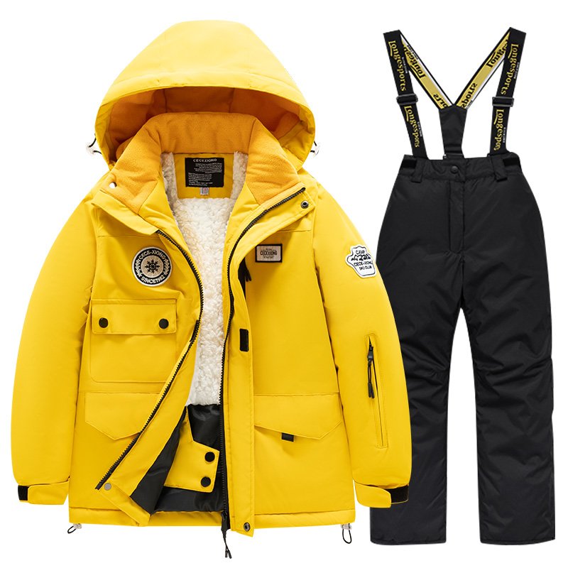 Children's skiing suit for girls during the outdoor winters with a thick waterproof, wind-proof, warm boy boy's skiing pants