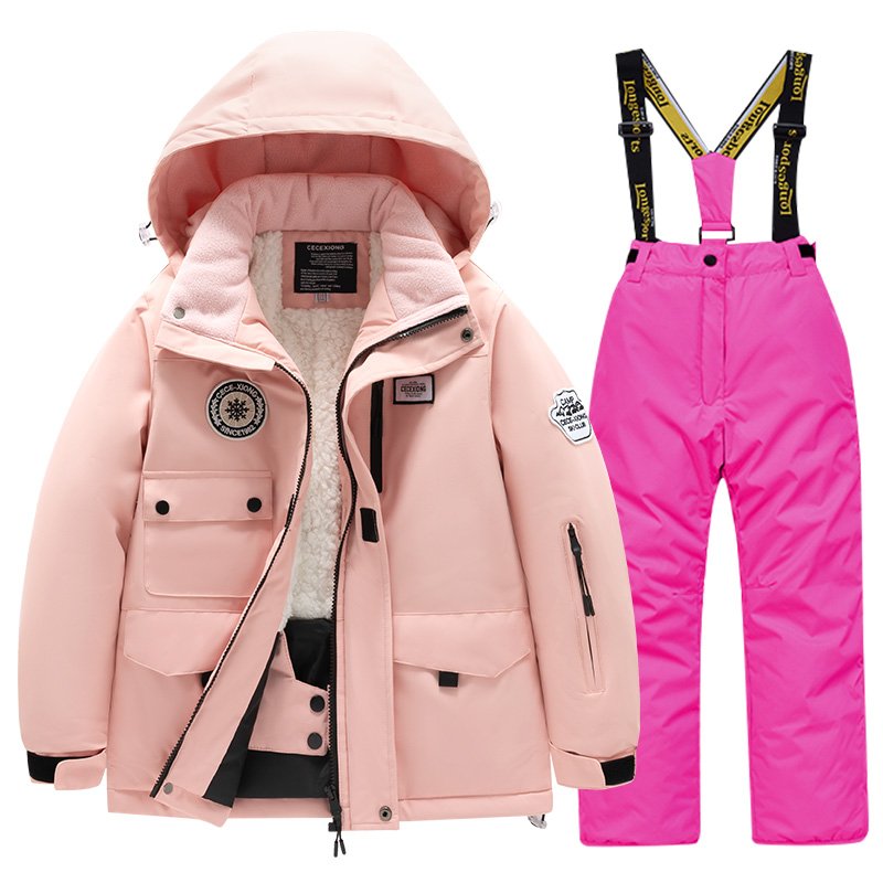 Children's skiing suit for girls during the outdoor winters with a thick waterproof, wind-proof, warm boy boy's skiing pants