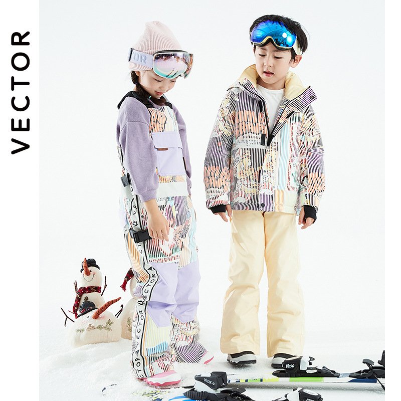 VECTOR'S NEW SKI SUIT FOR CHILDREN WITH SNOW PANTS ON FOR WINTER BOYS AND GIRLS WITH WARM, COLD SKIS