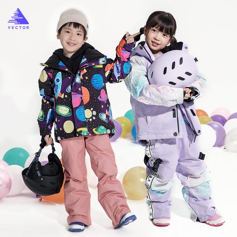 VECTOR'S NEW SKI SUIT FOR CHILDREN WITH SNOW PANTS ON FOR WINTER BOYS AND GIRLS WITH WARM, COLD SKIS