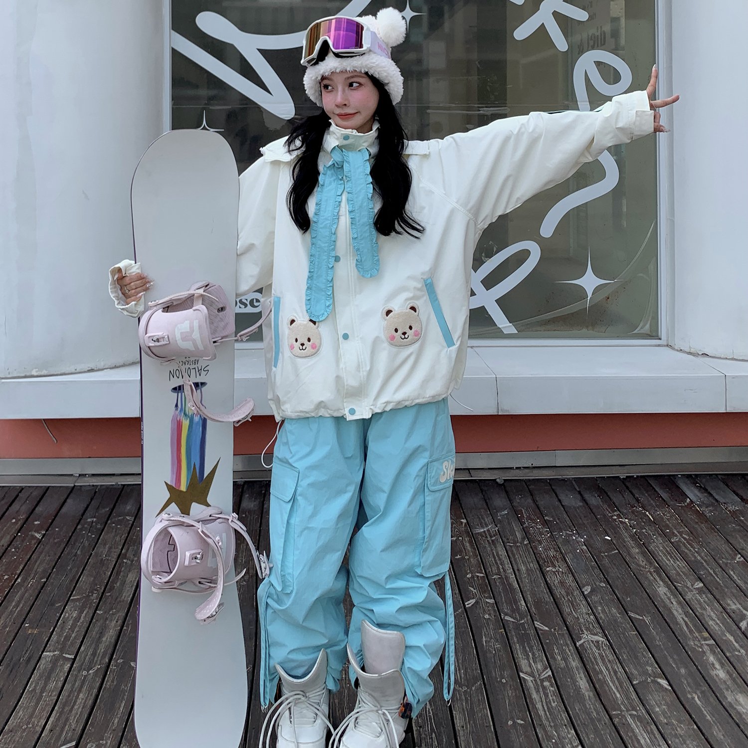 Skibear's original ski suit, 3L-pressed gel, two-board warm, cozy ski suit jacket