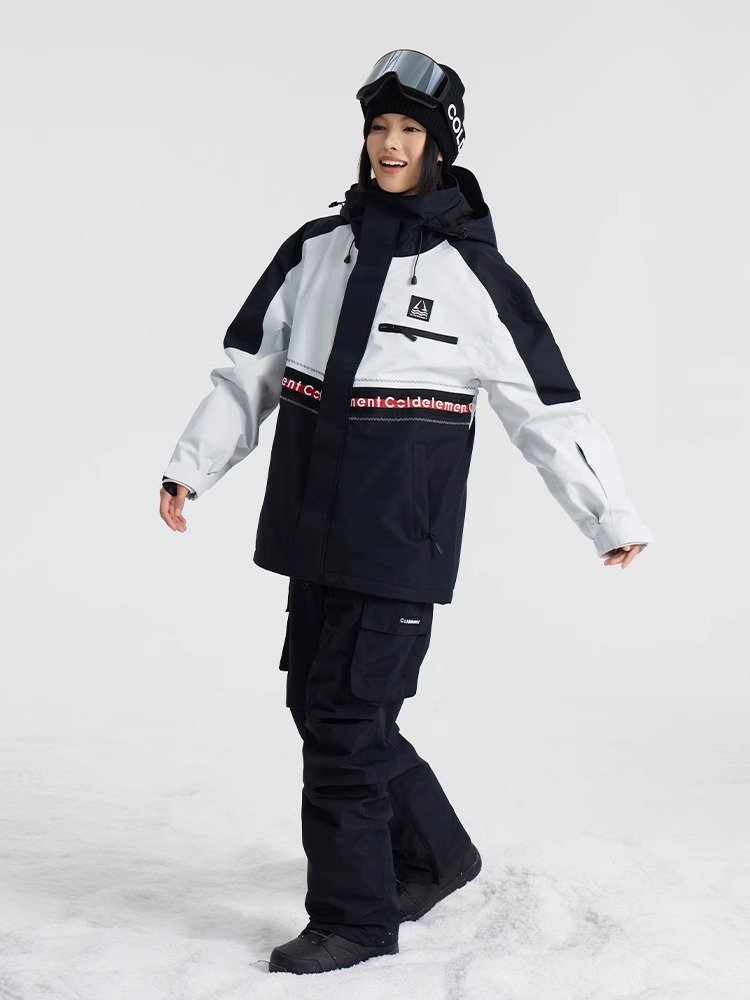 Cold element 24 new ski suit for men and women, black and white, and water-proof, two-board ski suit jackets